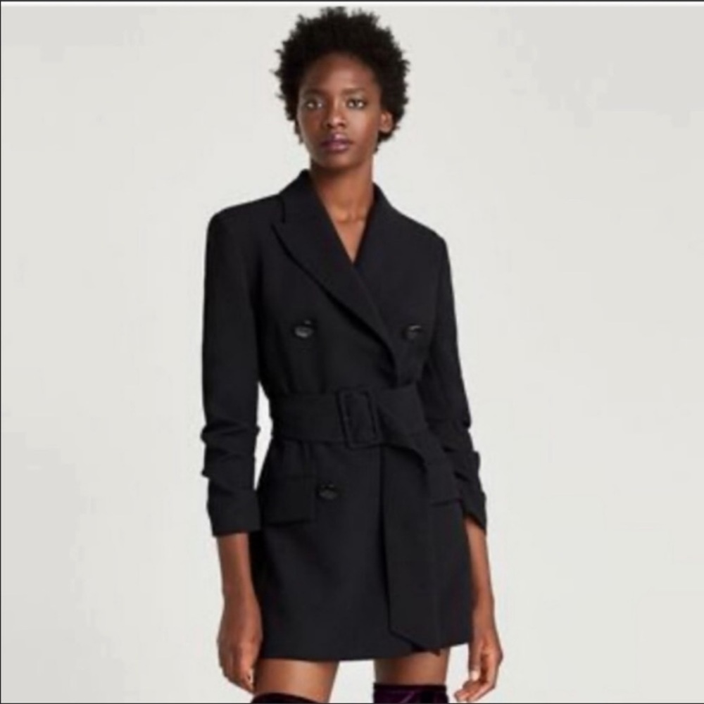 Zara Blogger Fave double breasted Blazer dress jacket M (6) Black